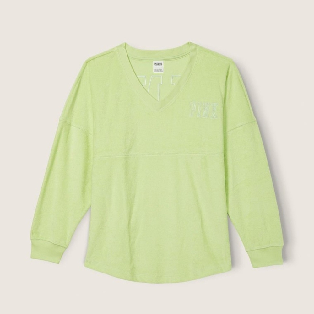 NWT PINK Varsity Beach Terry V Neck